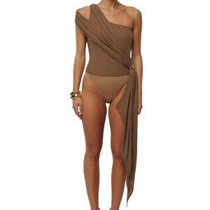 JLuxLabel Chocolate Lovina Drape Bodysuit, Large NWT